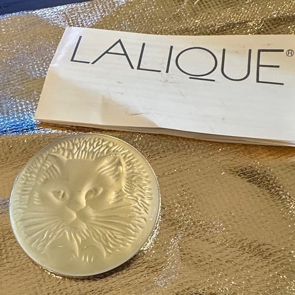 Lalique Jewelry - Lalique Frosted Glass Cat Medallion Brooch